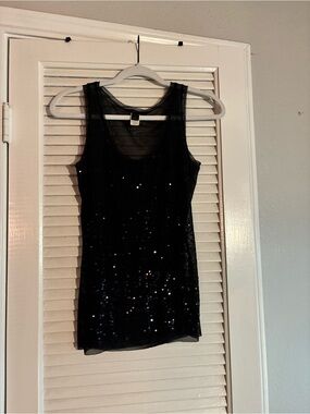 Express Black Sequin Mesh Tank Top